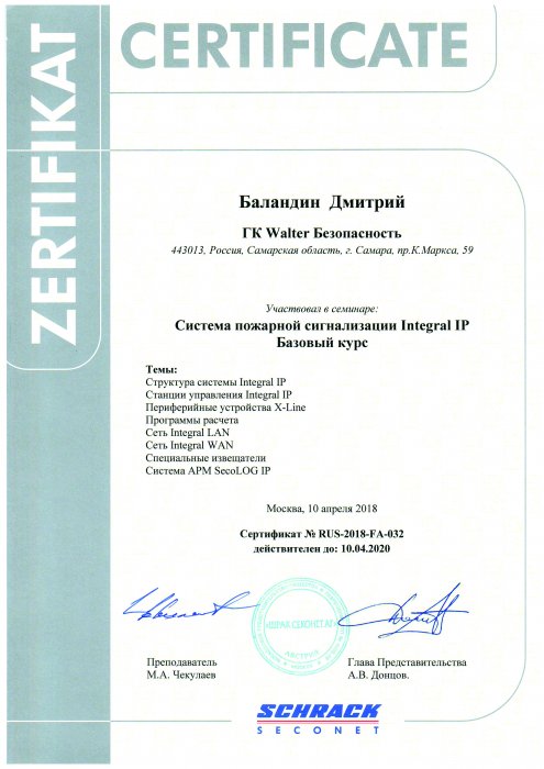 Сертификат Шрак Секонет АГ